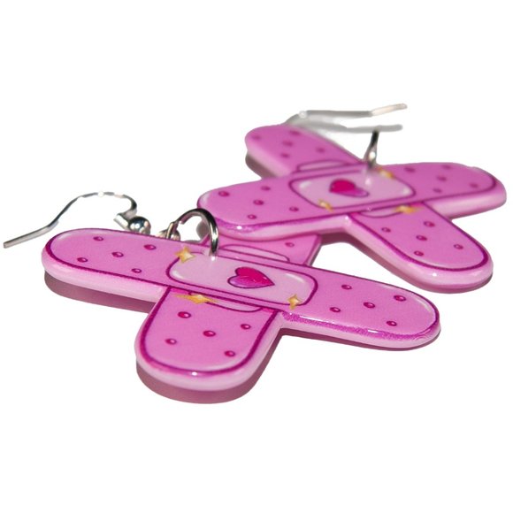 3/$25 Plaster Bandage Heart Pastel Pink Earrings hypoallergenic nickel free‎ 925 - Picture 3 of 3